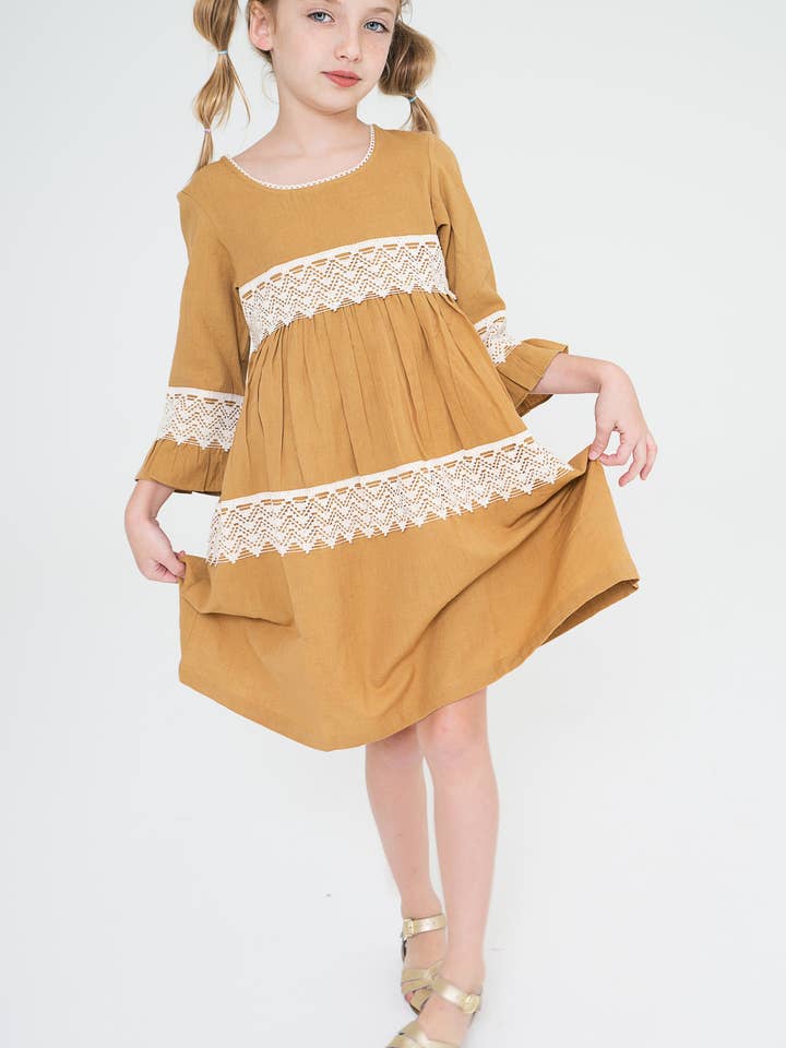 Mustard Lace Detail Dress : Toddler : Tween : Kids for wholesale by Yo Baby