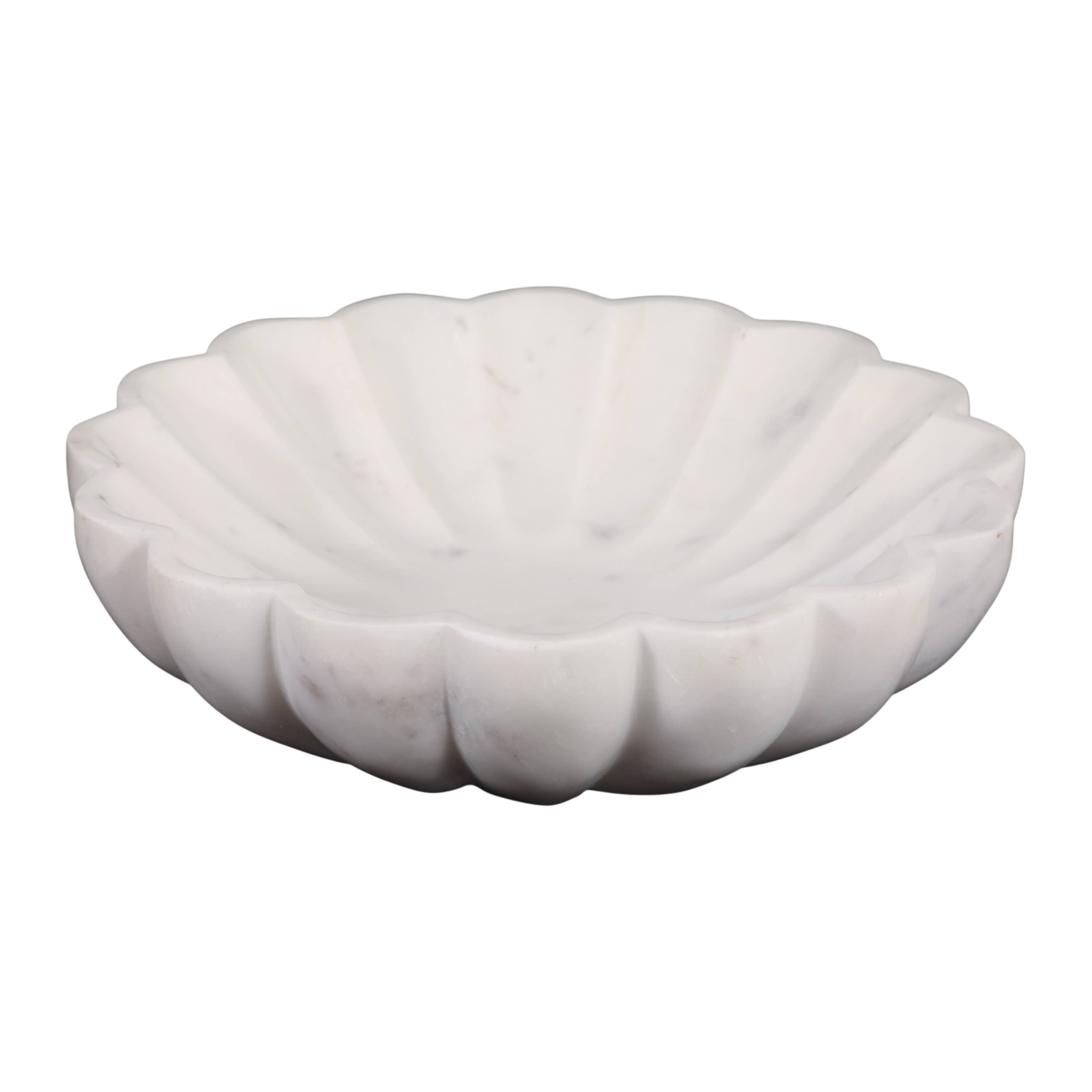 Sagebrook Home - Wholesale Decorative Plate/Dish/Bowl - Decorative Bowl - White Marble Veined Shell Shaped, 12 in.6
