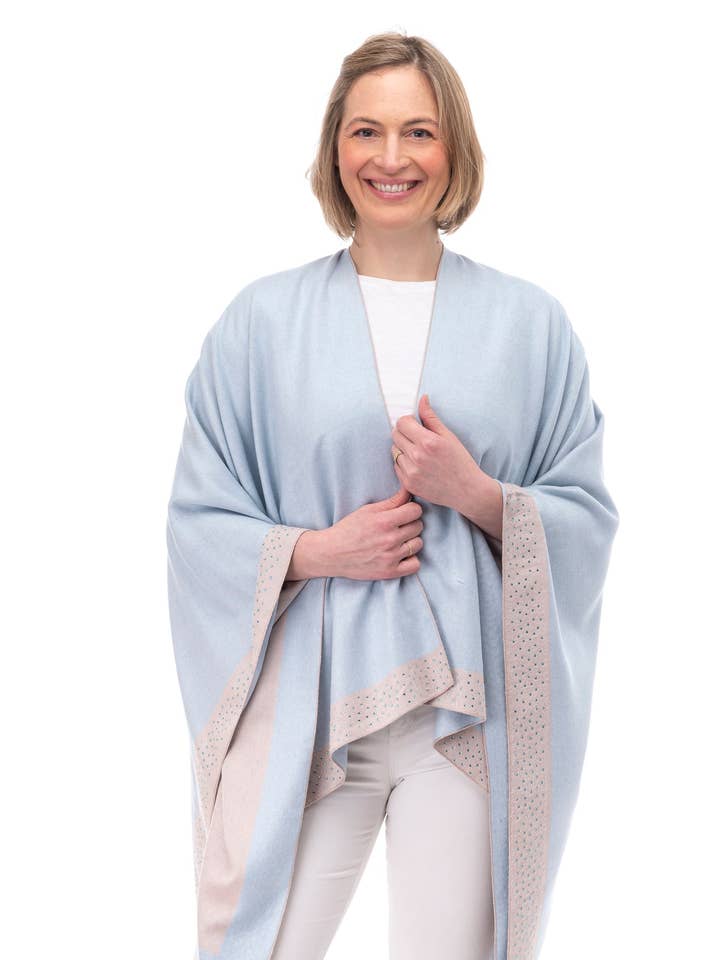 Écharpe Mia FB99 avec bordure en cristal bleu clair/rose clair avec cristaux bleu clair pour la vente par Franchetti Bond