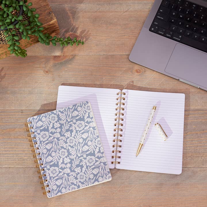 Primitives by Kathy - Wholesale Stationery/Notecard Set - Blue Folk Florals Spiral Notebook3