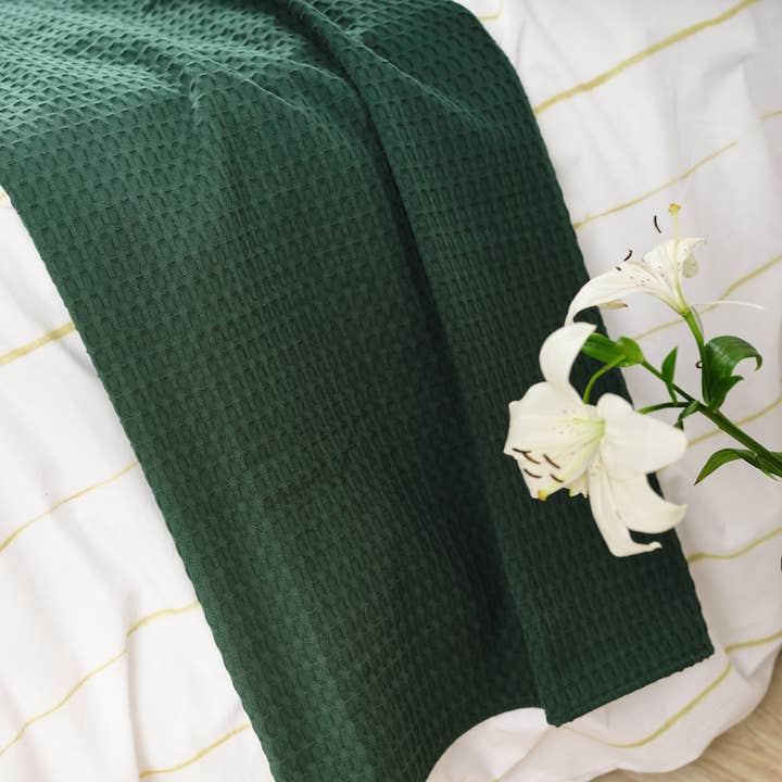 Plaid Waffle 100% bomull Skogsgrön för wholesale av SG HOGAR