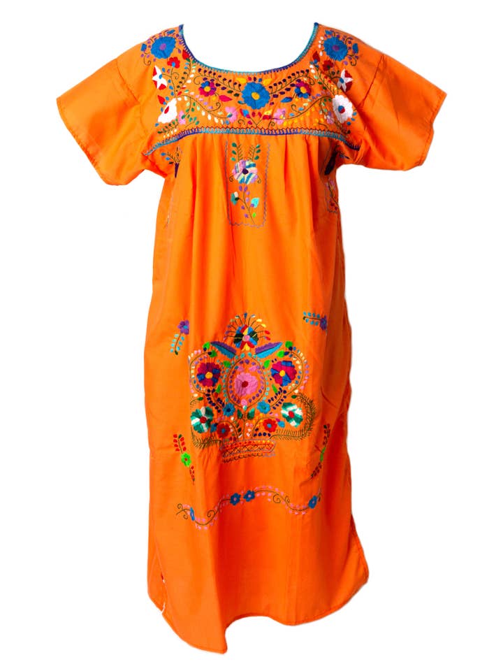 SIDREY - Wholesale Dress - Women's - SIDREY Mexican Embroidered Pueblo Dress - Orange