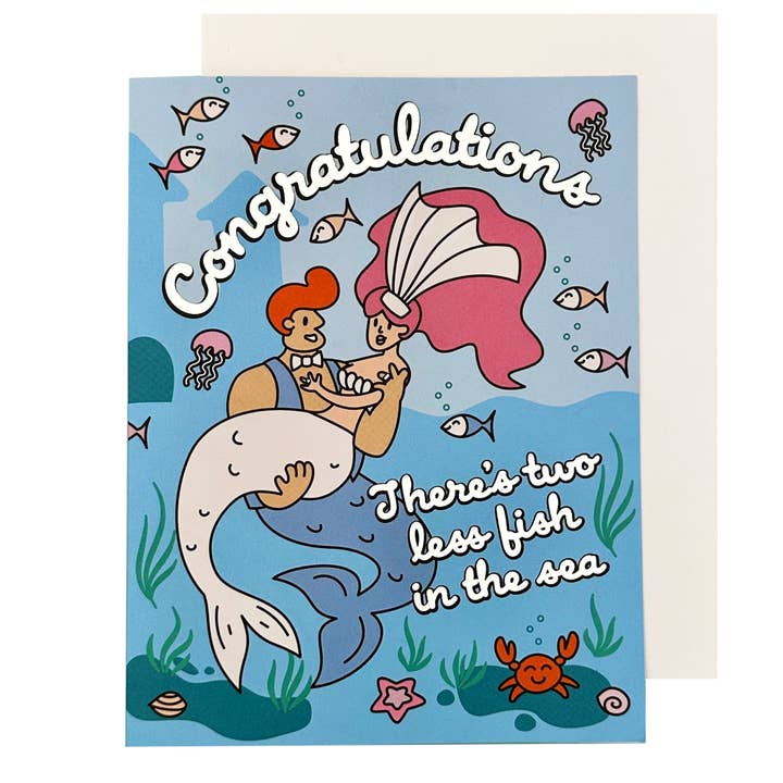 Two Less Fish Mermaids Wedding Card for wholesale by The Social Type