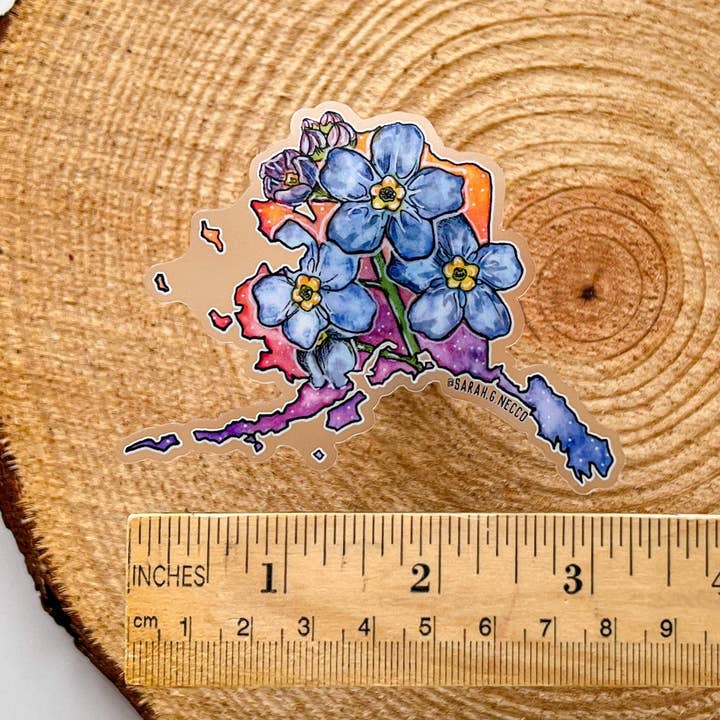 BarnHouse Studios - Wholesale Sticker - Alaska State Flower, Forget Me Nots, Clear 3" Vinyl Die-Cut Sticker3