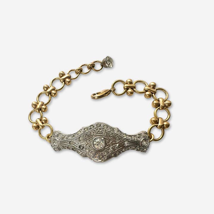 Lulu’s Petals - Wholesale Link & Chain Bracelet - Repurposed vintage art deco clear rhinestone bracelet