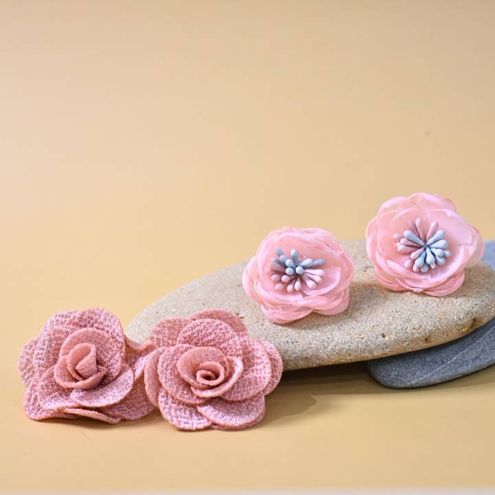 Taylor Hill Scarves & Co - Wholesale Stud/post earrings - THSE1088: Melon: Organza Flower Earrings9