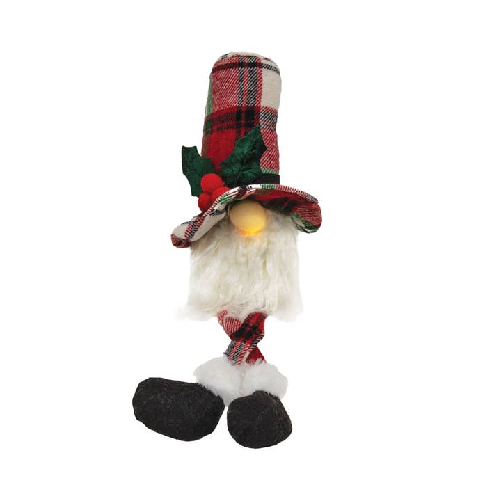 Sm Dangle Leg Plaid Santa Gnome w/LED Light for wholesale by Bright Ideas