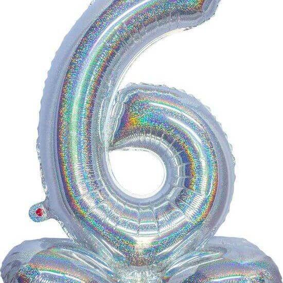 Party Expo, LLC - Wholesale Balloon - 26" Standing Number '6' Mylar Balloon - Holographic Silver