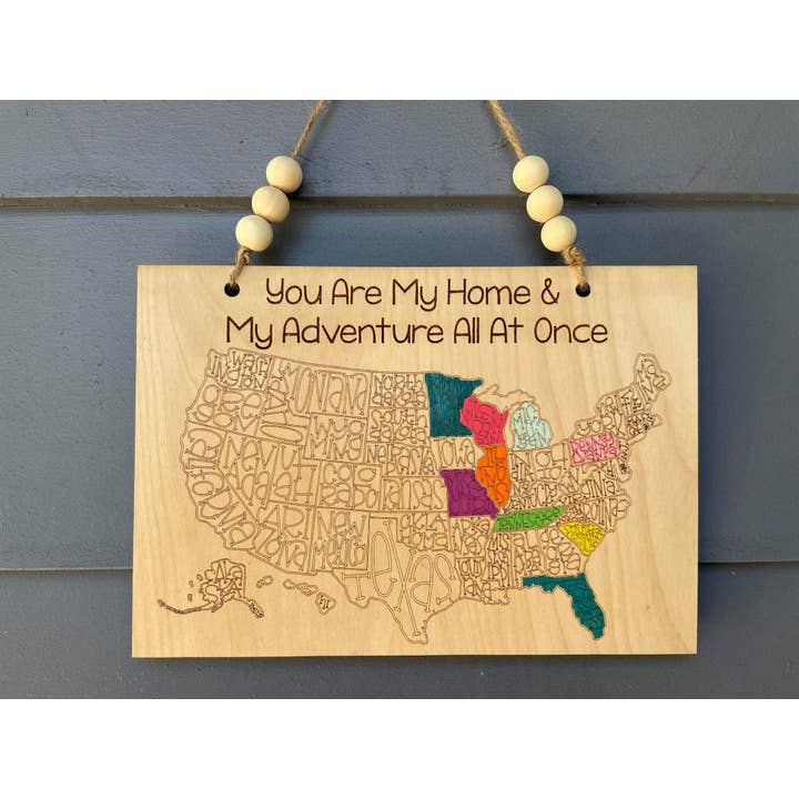 Wooden Travel Map With Your Choice Of Engraved Saying for wholesale by The Cracked Pig