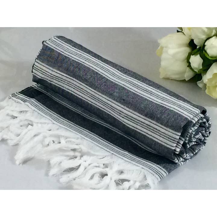 Serviette peshtemal turque Palace Style Black Pestemals pour la vente par FabricDome