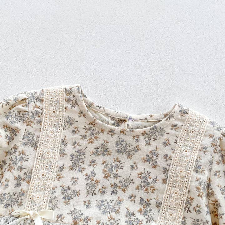 Beige New Arrival Baby Floral Princess Onesie Dress For Girls With Lace for wholesale on Faire