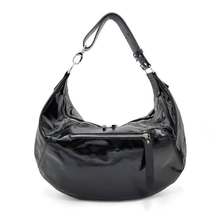 Maya Skuldertaske i Sort Laklæder for engroshandel hos JULIE MEURISS