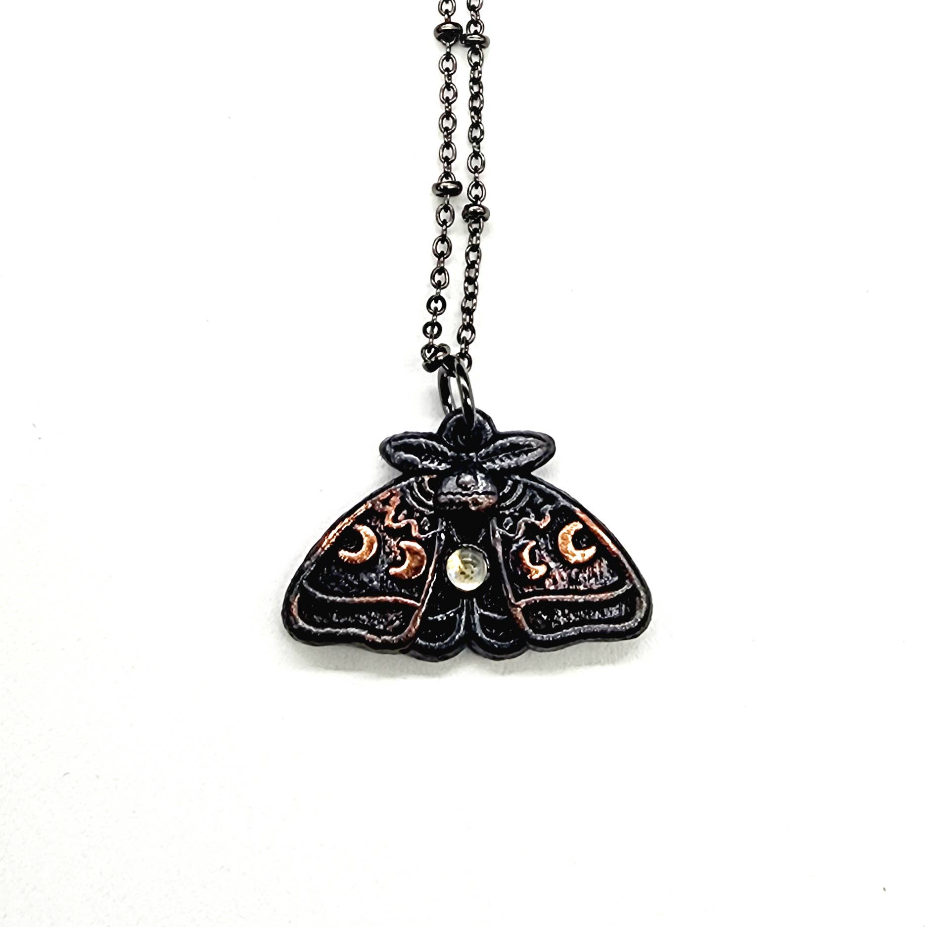 MergingMetals - Wholesale Pendant/Charm Necklace - Rainbow Moonstone Moon Phase Moth Necklace // Electroformed 2