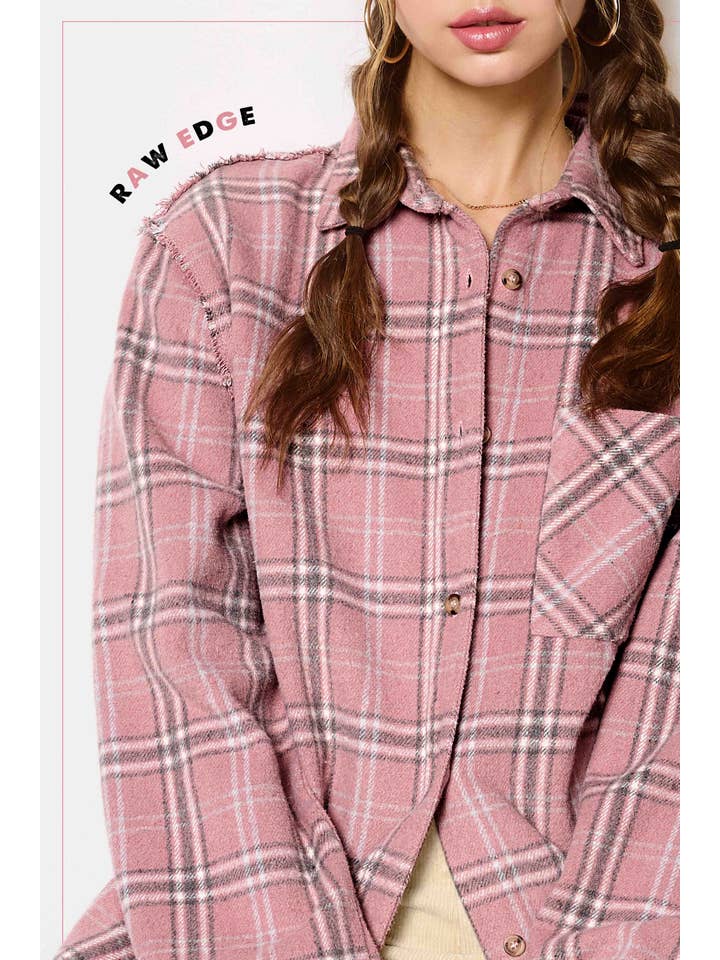 La Miel - Wholesale Button Down Shirt - Women's - SRT1371-Mineral Washed Button Down Soft Fabric Plaid Shirts11