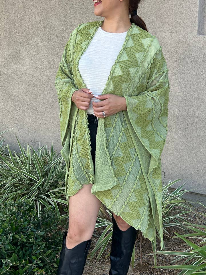 Justin & Taylor - Wholesale Kimono - Women's - Puffer-Up | Soft Textured Cover-Up Kimono With Pom Detail76