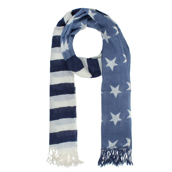 Blue and White Color Star Print Lightweight Scarf for wholesale by Miniapparels