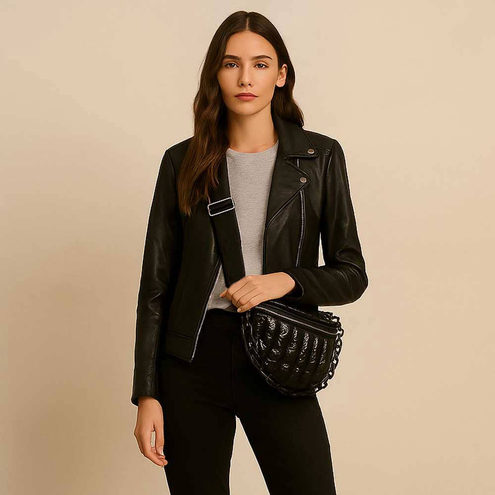 AHDORNED - Wholesale Belt Bag - Women's - Reese Quilted Sling/Waist Bag w/Black Resin Chain & 2" Solid21