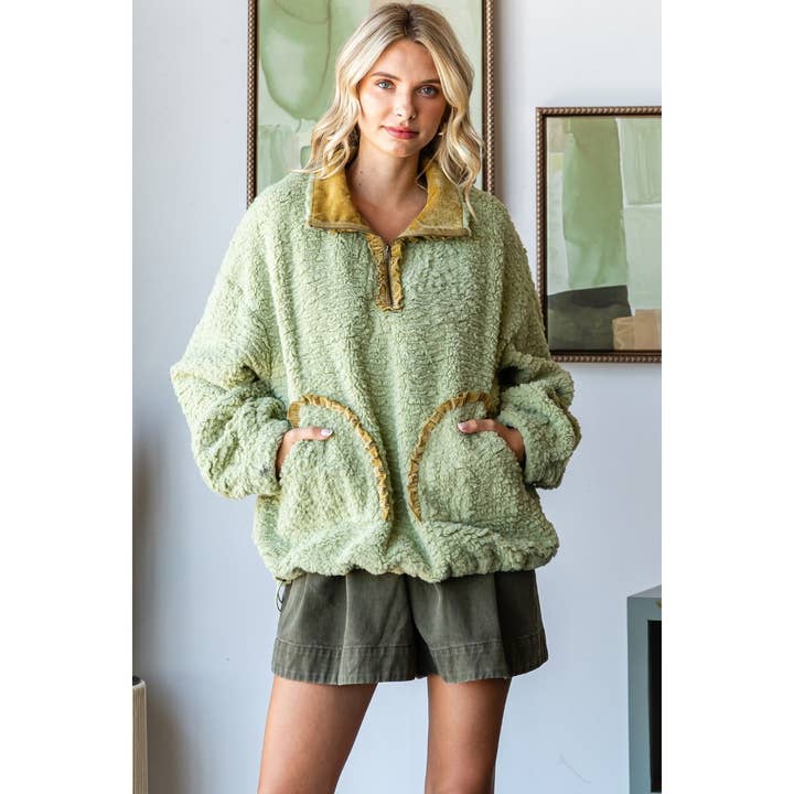 Veveret - Wholesale Knit Top - Women's - Texture Sherpa Half Zip-Up Top