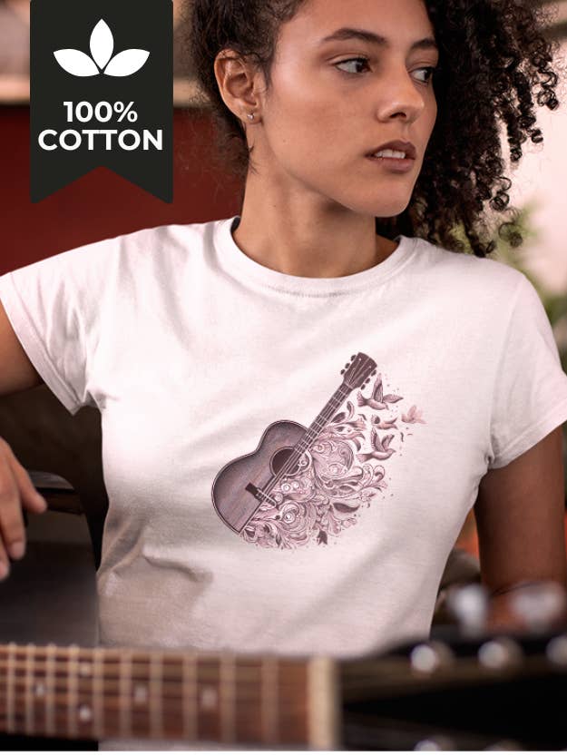 Earthsong - 100% bomull boho retro gitarrgrafisk t-shirt för wholesale av Running With Wolves