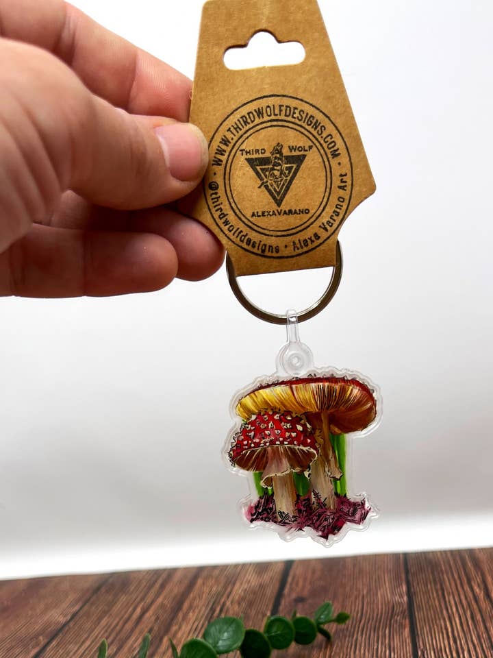 Mushroom Keychain for wholesale by Third Wolf Designs
