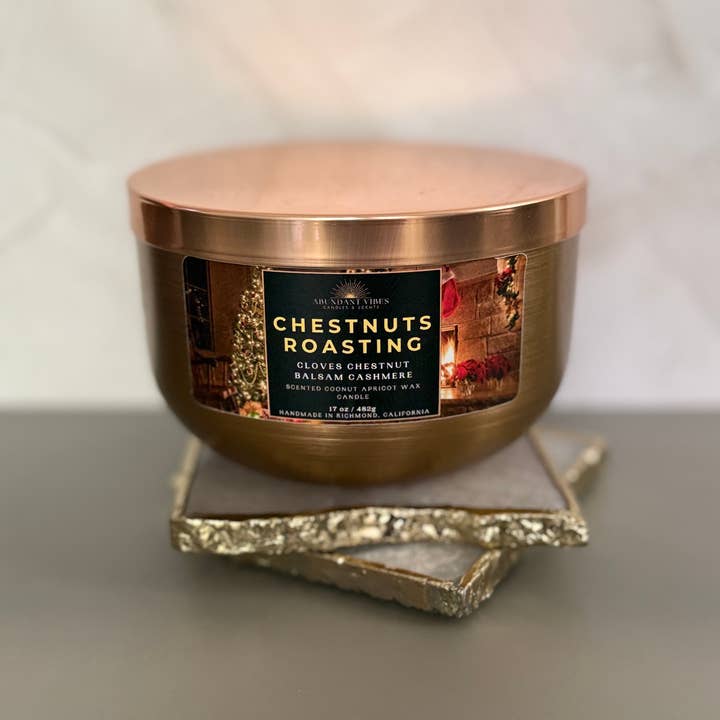 Abundant Vibes Candles & Scents - Wholesale Jar/Filled Candle - Chestnuts Roasting 17oz Candle (Chestnut + Clove + Cashmere)4