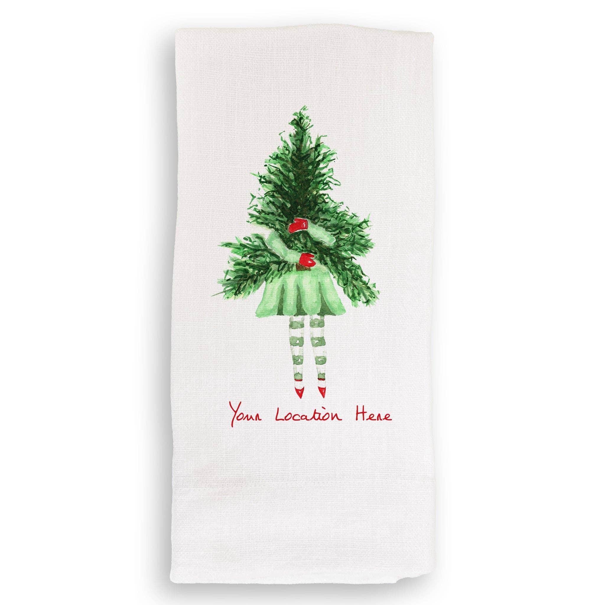 French Graffiti – wholesale Tea towel – Lady with Christmas Tree and Location2