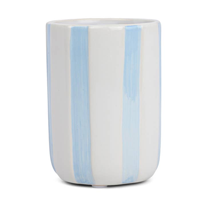 Blue Agave & Citron Striped Ceramic Candle 9 Oz for wholesale by Foundry Candle Co
