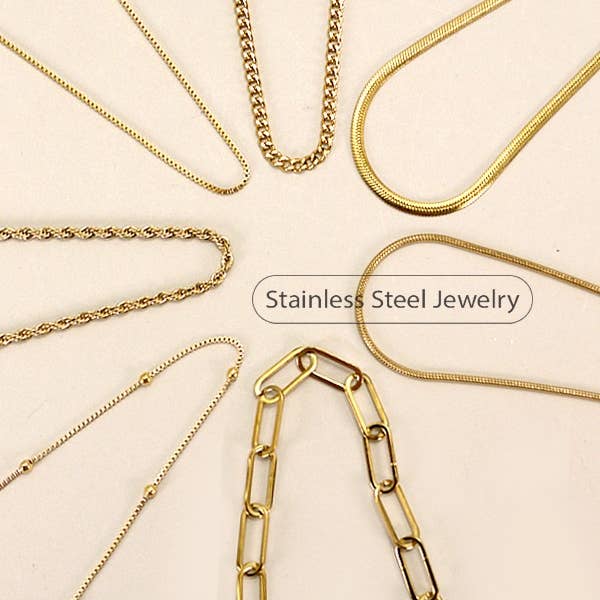 JOSSLYN by wall to wall - Wholesale Link & Chain Necklace - STAINLESS STEEL WATERPROOF TARNISH FREE NECKLACE | 40NK318