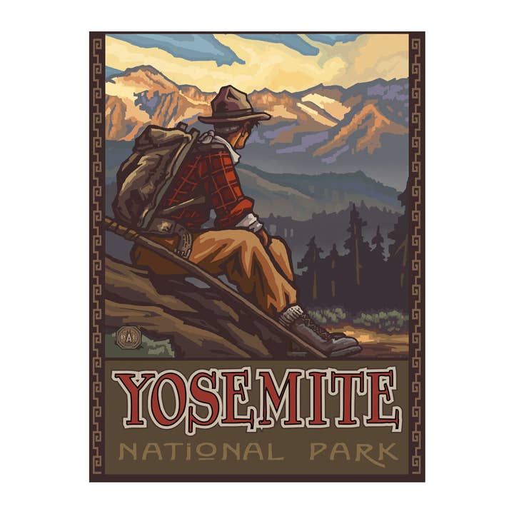 PAL-2584 En Yosemite Mountain Hiker Man 9x12 Udskriv for engroshandel hos Art of Place