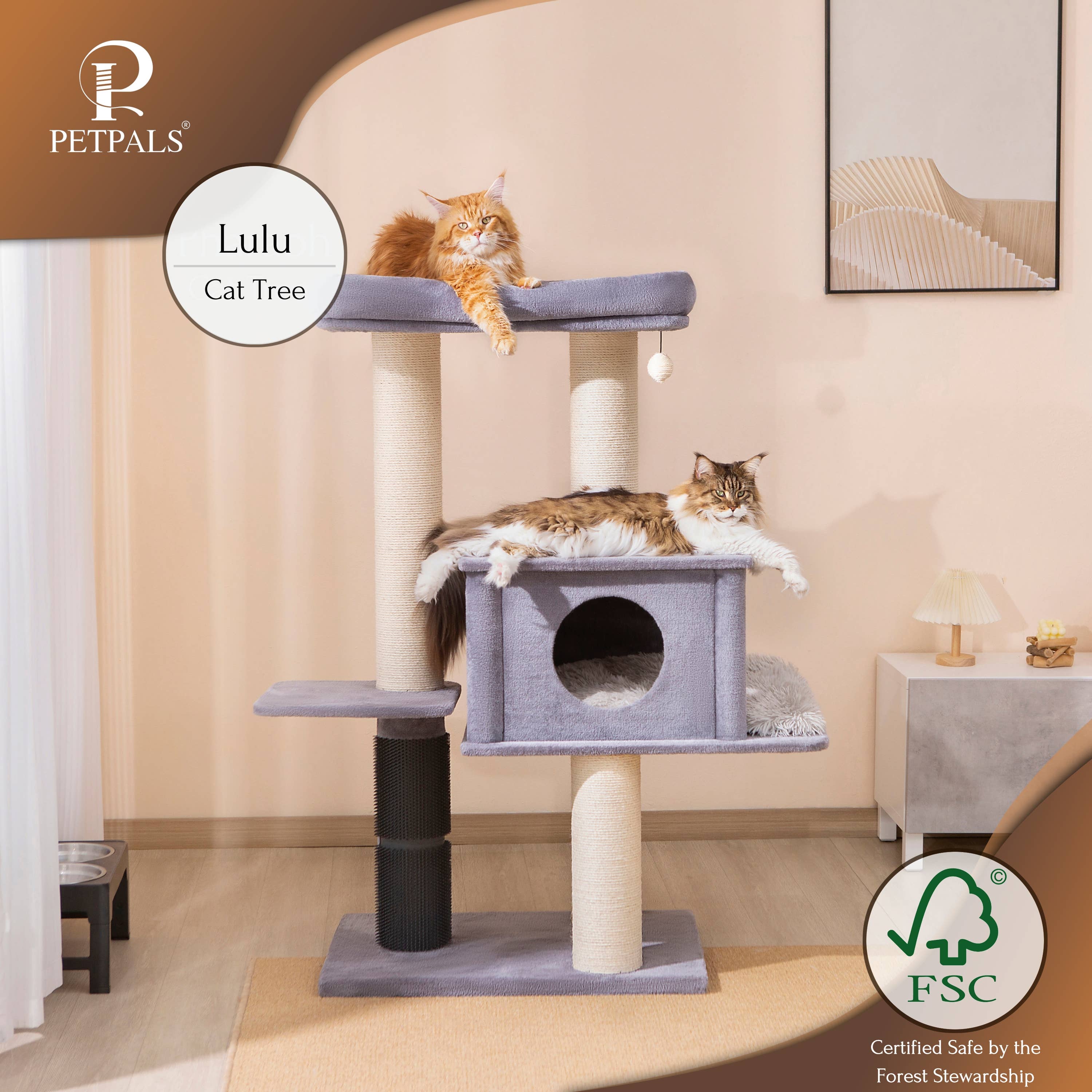 PetPals Group – Engroshandel Kradsetræ - Kat – PetPals 145 cm Grand Maine Coon™ kradsetræ – Lulu4