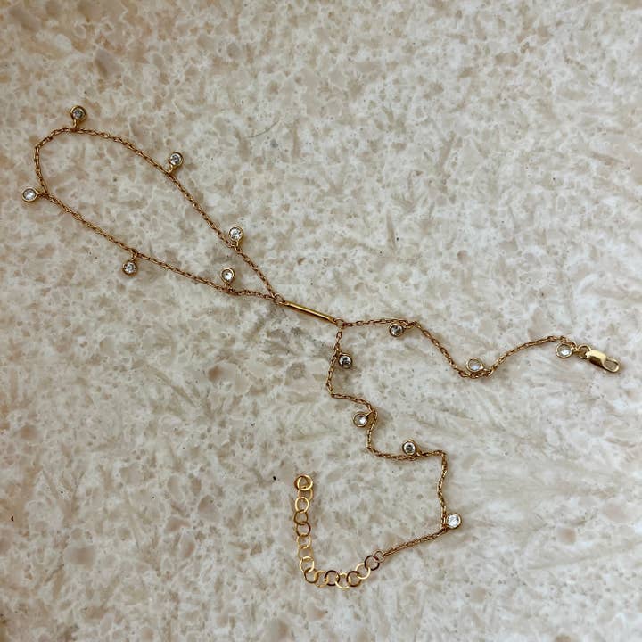 Brillo Cubic Zirconia and Gold Filled Hand Chain for wholesale by House of Olia