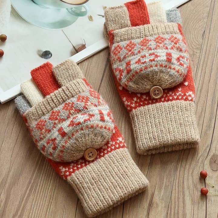 Happy Knits - Vente Gants – femme - Gants en laine pour femmes - Gants d'hiver sans doigts avec rabat
