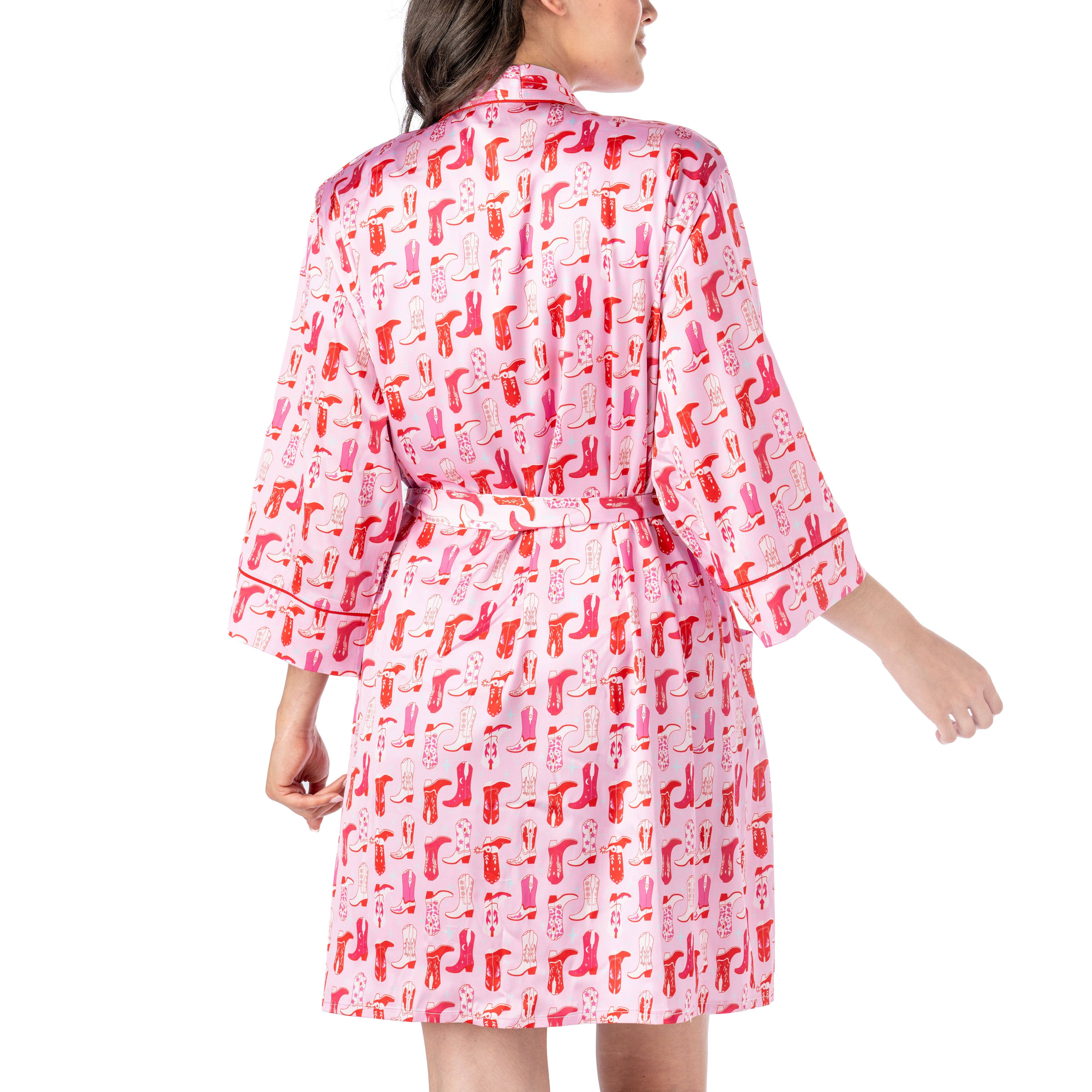 DM Merchandising - Wholesale Robe - Women's - Hello Mello Boots & Bubbles Satin Pajama Robe Open Stock5
