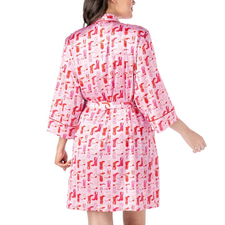 DM Merchandising - Wholesale Robe - Women's - Hello Mello Boots & Bubbles Satin Pajama Robe Open Stock5