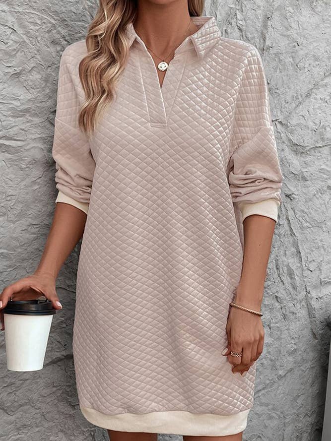 Apricot V Neck Quilted Sweatshirt Dress BFZY789 for wholesale on Faire