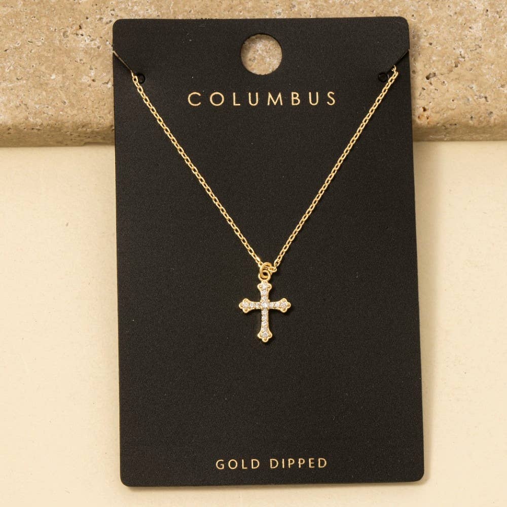 Gold Dipped Pave Cz Cross Pendant Necklace for wholesale on Faire0