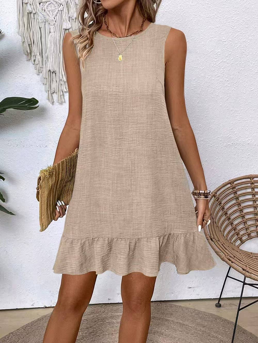 Lily Clothing - Wholesale Dress - Women's - Casual tank solid color dress with lace ruffles9