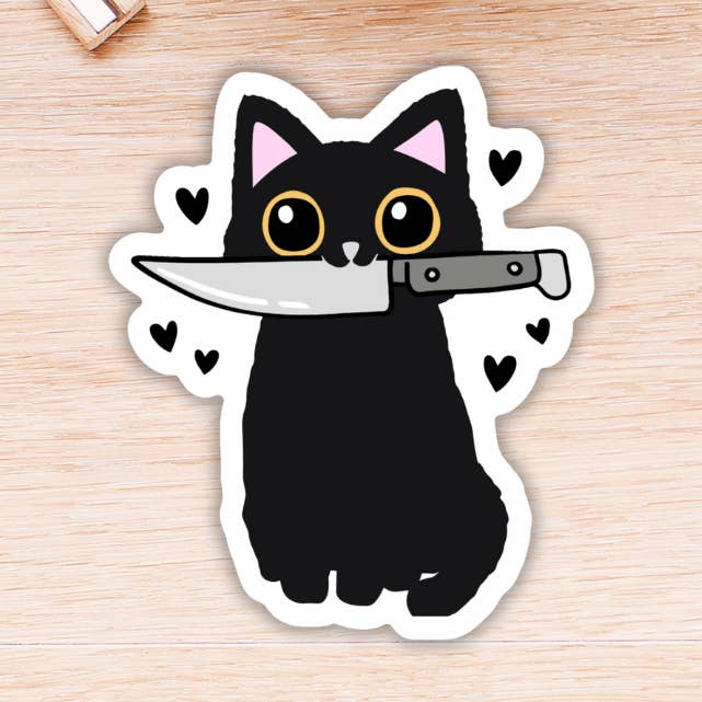Autocollant Chat Noir avec Couteau pour la vente par Hipi Popi