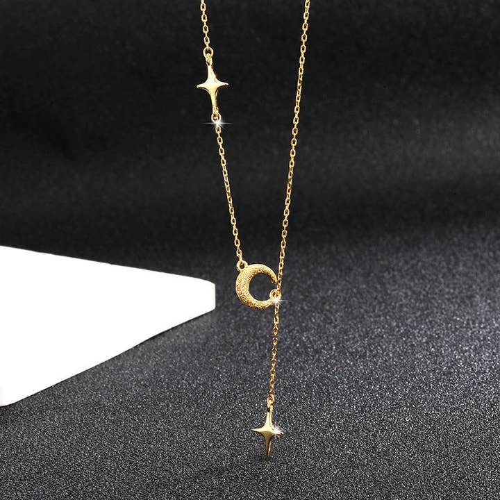 Mond-Stern-Schicht-Lariat-Halskette aus 925er Sterlingsilber für den Großhandel von Perimade & Co. LLC
