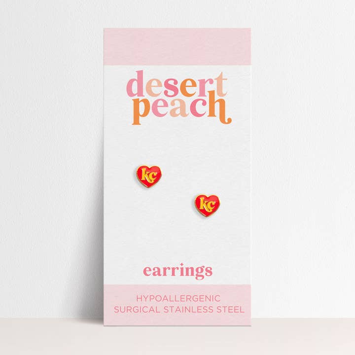 Desert Peach - Wholesale Stud/Post Earrings - Kansas City Chiefs Heart Stud Earrings