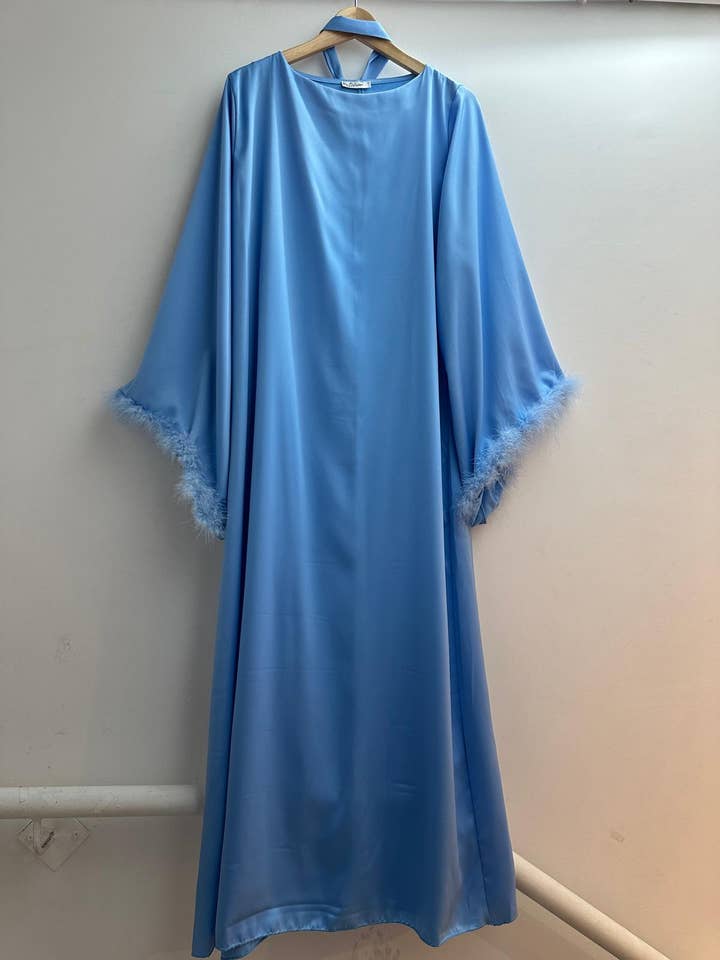 LORIANE - Wholesale Dress – Women's - 10524 Long Dress, Satin, Plain, Plain, Long Sleeved, Feather6