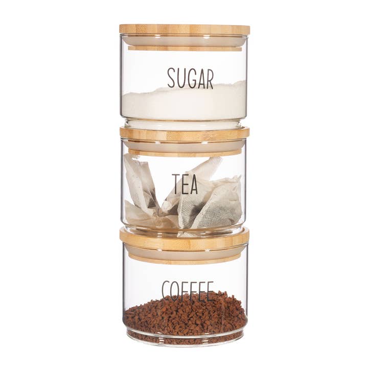 Sass & Belle Europe - Venta al por mayor Tarros - Frascos apilables para té, café y azúcar, juego de 3