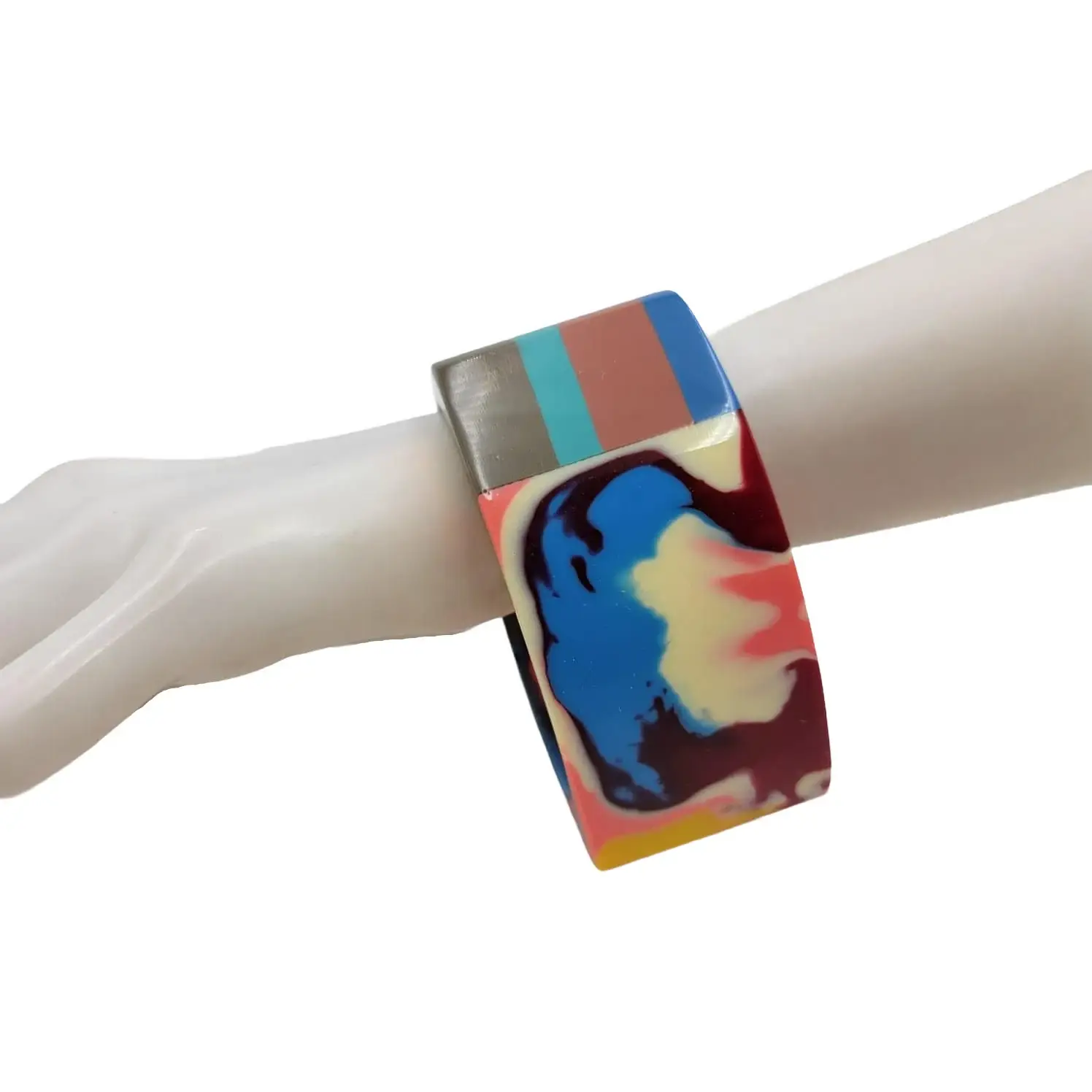 Treasure Jewelry - Vente Bracelet jonc - Bracelet Manchette Multicolore en Résine Lucite Fait Main10