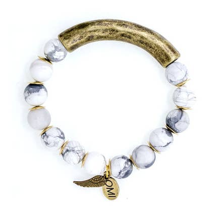 Bracciale in marmo bianco con perline in pietra howlite con barra in bronzo e distanziali - 10 mm per la vendita all'ingrosso da parte di omibeads
