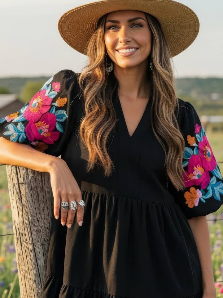 Floral Embroidered Dress for wholesale by BEESON RIVER
