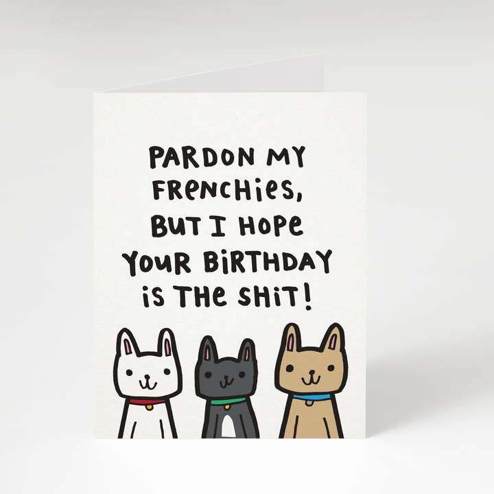 Pardon My Frenchies, Birthday Greeting Card for wholesale by Tiny Gang Designs