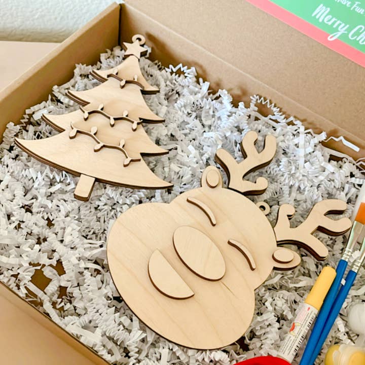 OBX Prep - Wholesale DIY Craft Kit - Christmas Kids' Ornament DIY Painting Kit w Santa, Reindeer,9