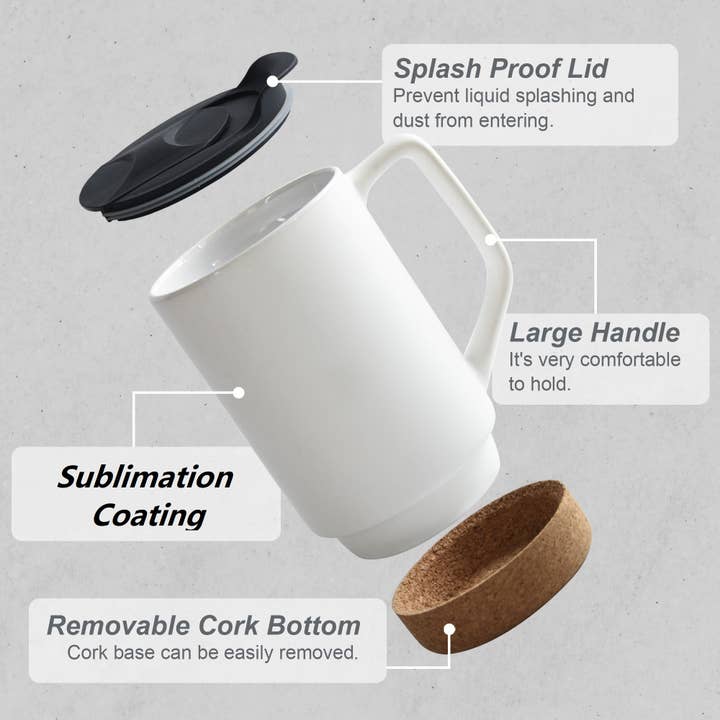 ARTONUSA - Wholesale Coffee Mug - 17 OZ Sublimation Mugs with Cork Bottom and Lid, Case of 121