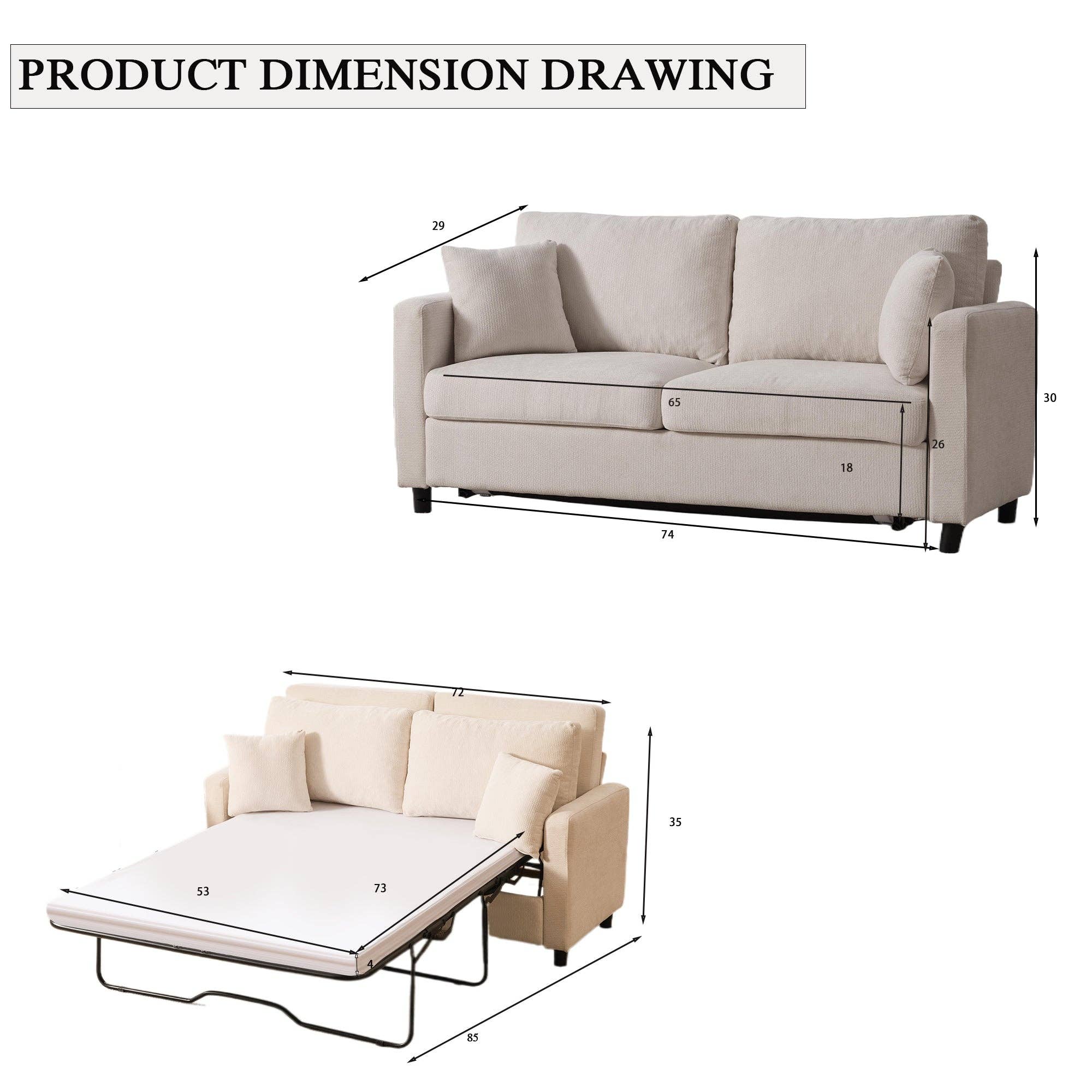 39F Inc. - Wholesale Sofa - Sleeper Sofa Bed, Pull Out Couch with Mattress, 81.5'' 2 Seater Upholstery Sectional Couches, Modern Linen Convertible Sofa, Living Room Furniture for Small Spaces, Apartment, Studio, Beige7