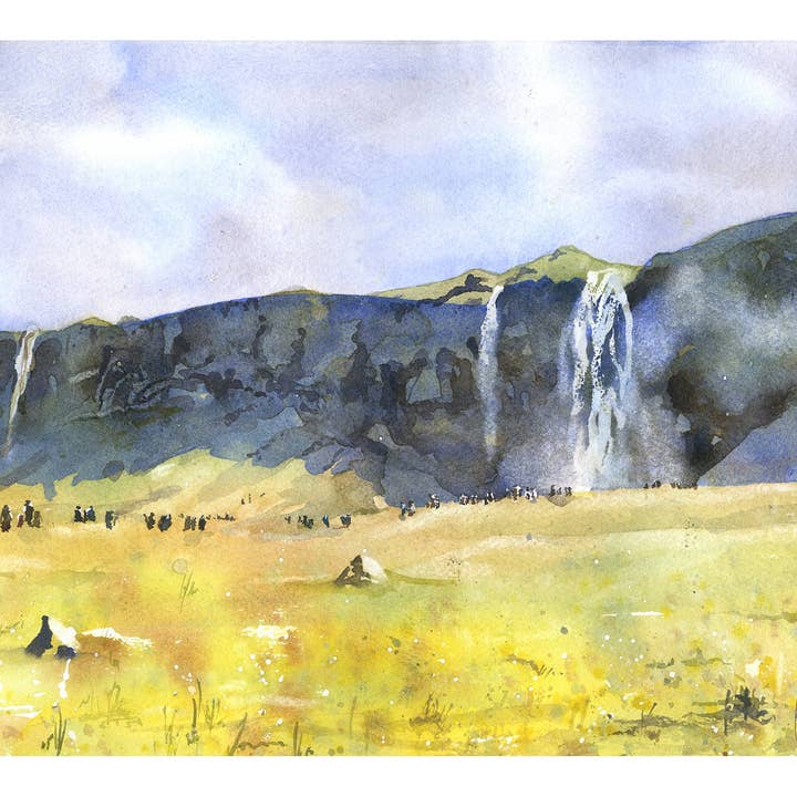 Seljalandsfoss Iceland Watercolor Art Print – Colorful Waterfall Landscape Painting, Nordic Travel Decor, Scenic Wall Artwork for Home for wholesale by Ryan Fox Fine Art